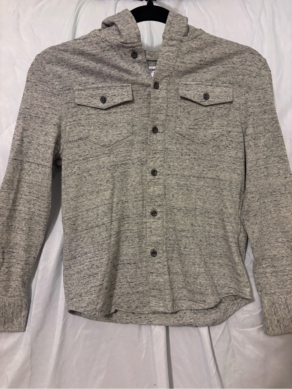 Boys’ Sonoma Heathered Light Gray Hooded Button-Down Shirt